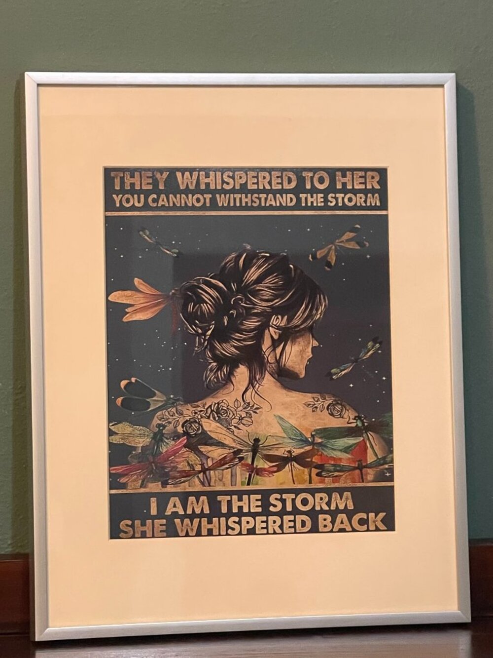 NEW "I AmThe Storm" Matted/Framed InspireQuote Boho Fem Dragonfly Wall Art Print